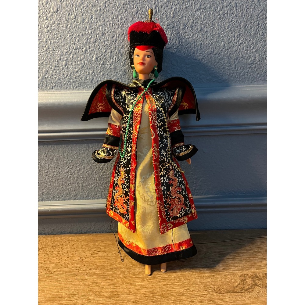 Asian Dragon Doll Traditional Costume Red Black Gold Outfit Collectible
